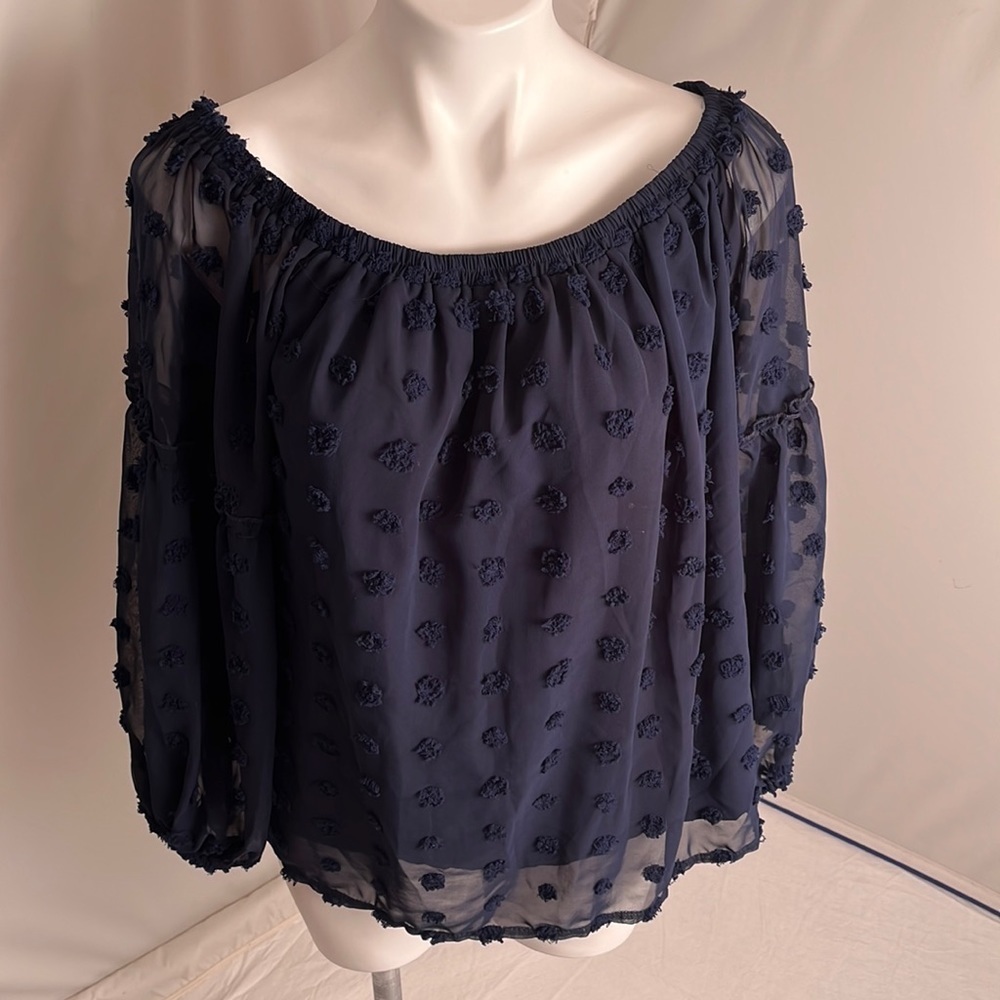ePretty navy Swiss dot blouse L
